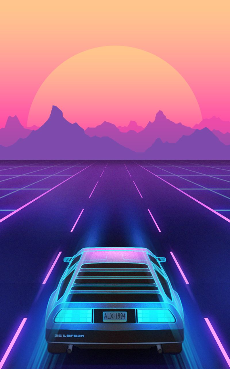 Phone wallpaper: Synthwave, Artistic, Delorean, Sunset, Retro Wave, Car 1409940
