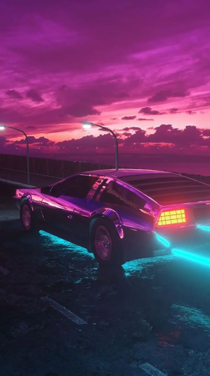 Neon Delorean wallpaper