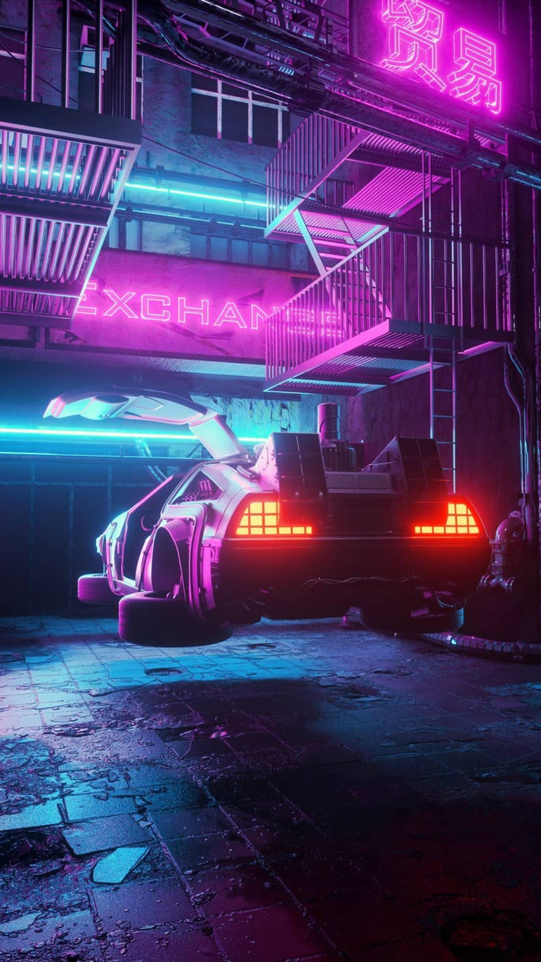 Wallpaper DMC DeLorean, Cars, DeLorean Time Machine, Painting, Art, Background Free Image