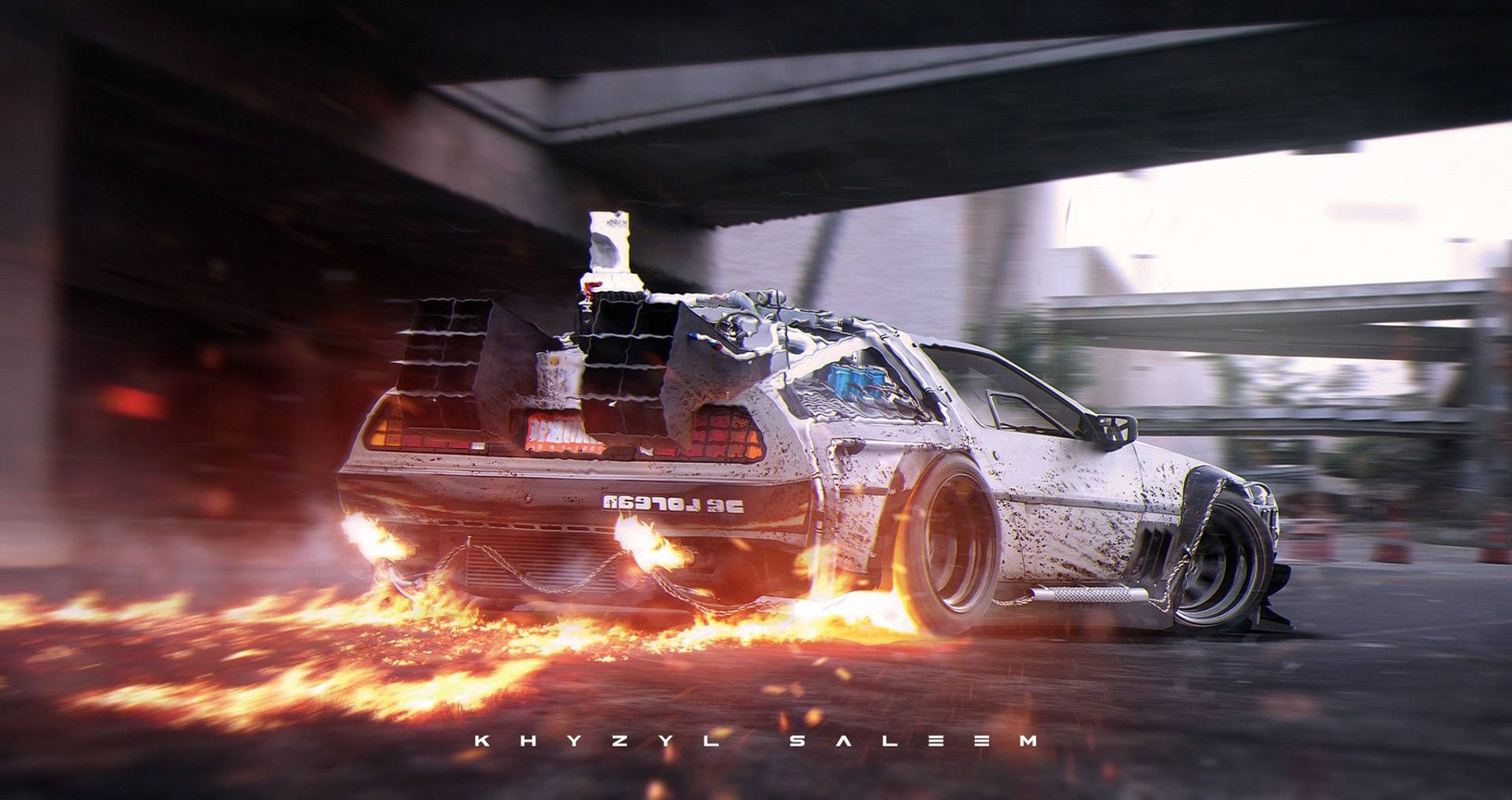 Download Back to the Future Racing DeLorean Wallpaper