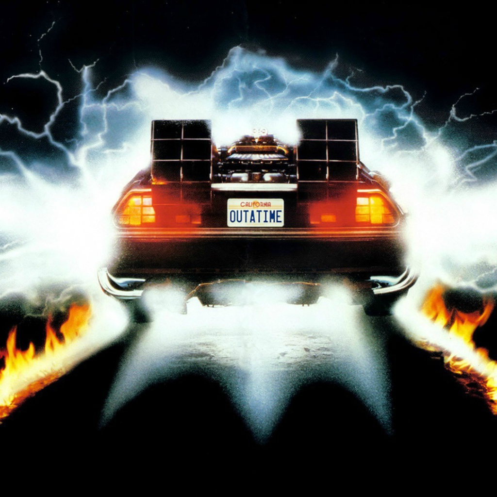 Fire trail from the car DeLorean Desktop wallpaper 1024x1024