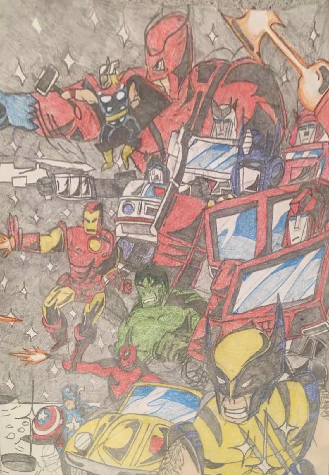 My old drawing of a marvel and transformers crossover