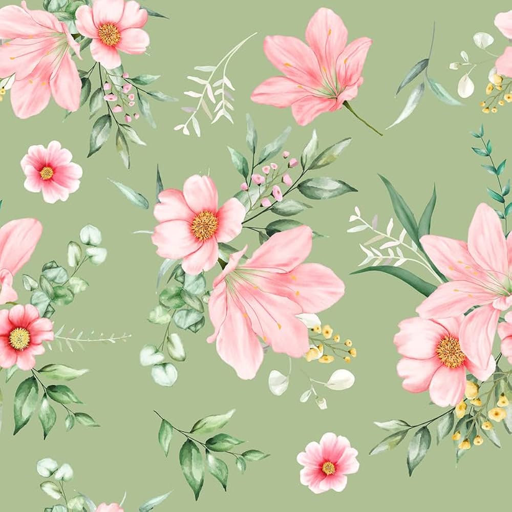 Yara Luxury Brand DIY Pink Yellow Flowers Green Leaves On Pastel Green Background Vinyl Self Adhesive Texture Wallpaper For Home Office Sample Roll 48cm*48cm 2.48 Sqft YLP 0683, Amazon.in: Home & Kitchen