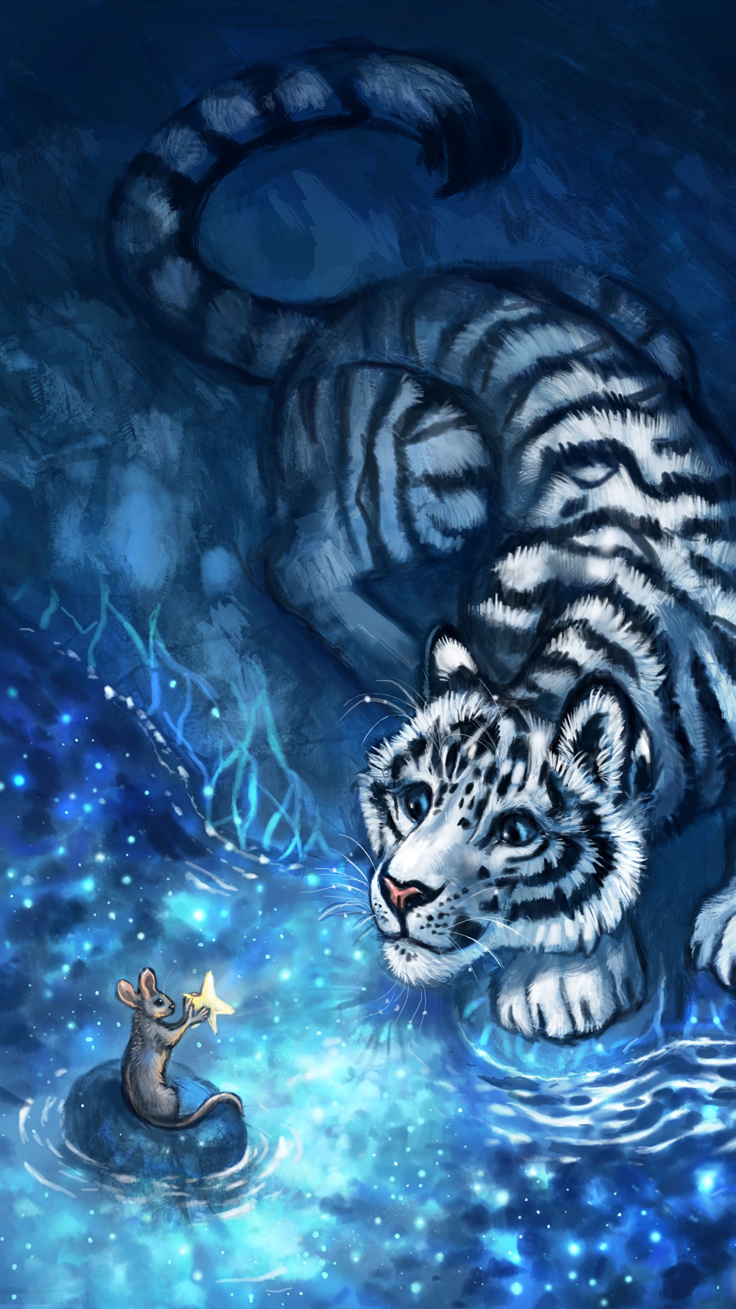 Wallpaper Tiger, Mouse, Cub, Art, Animals, Cute Tiger And Mouse Wallpaper & Background Download