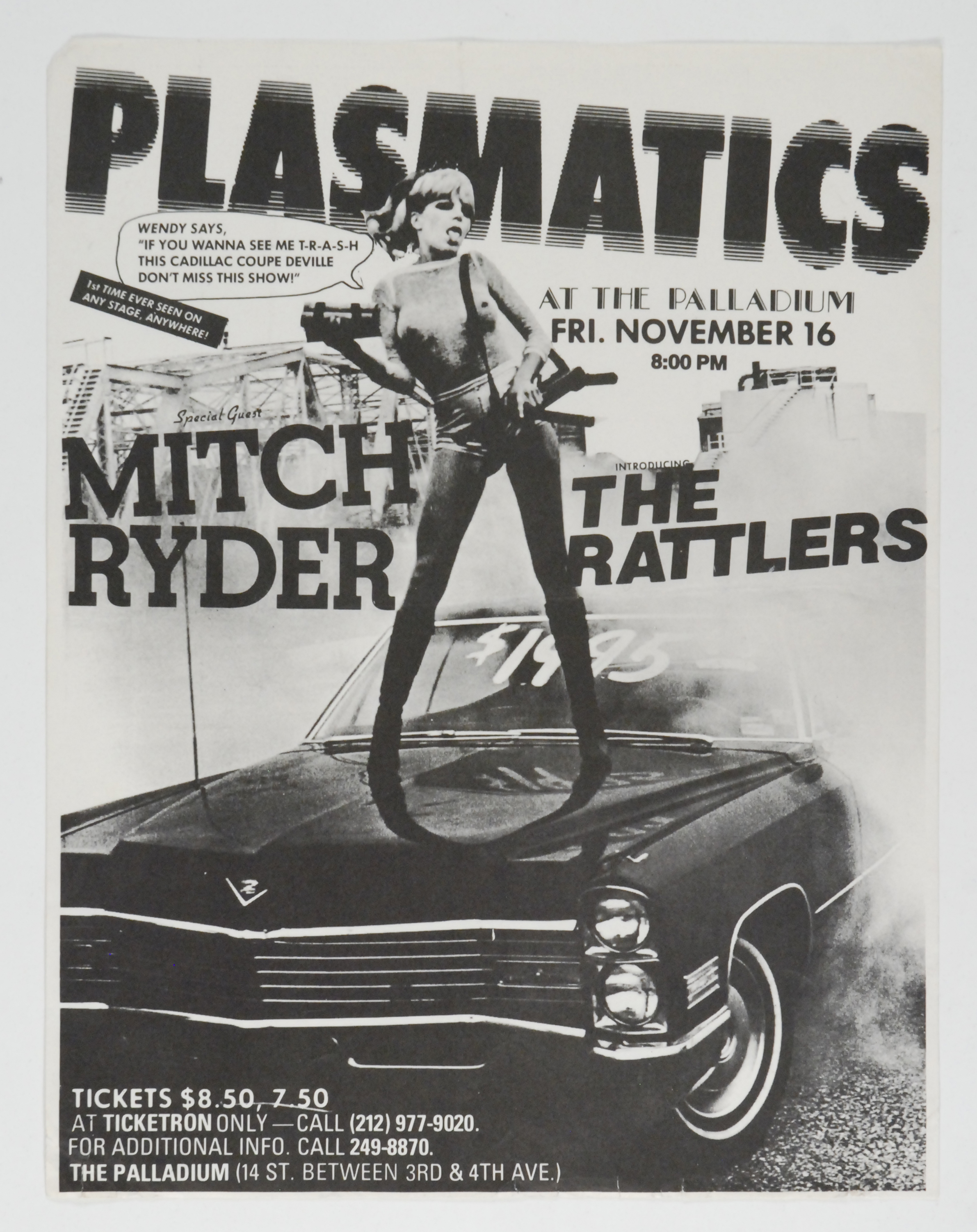 1979 The Palladium The Plasmatics Concert Handbill PAE Graded Excellent “77”