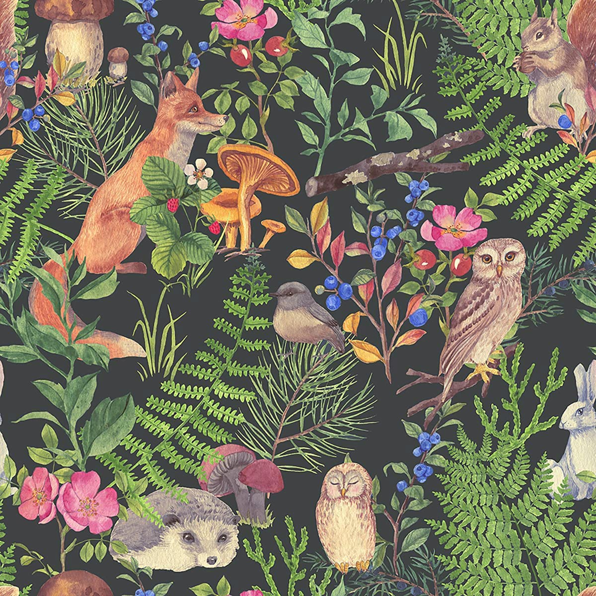 Blooming Wall Cute Animals in Green Forest Peel and Stick Wallpaper Self Adhesive Wall Mural Wall Decor