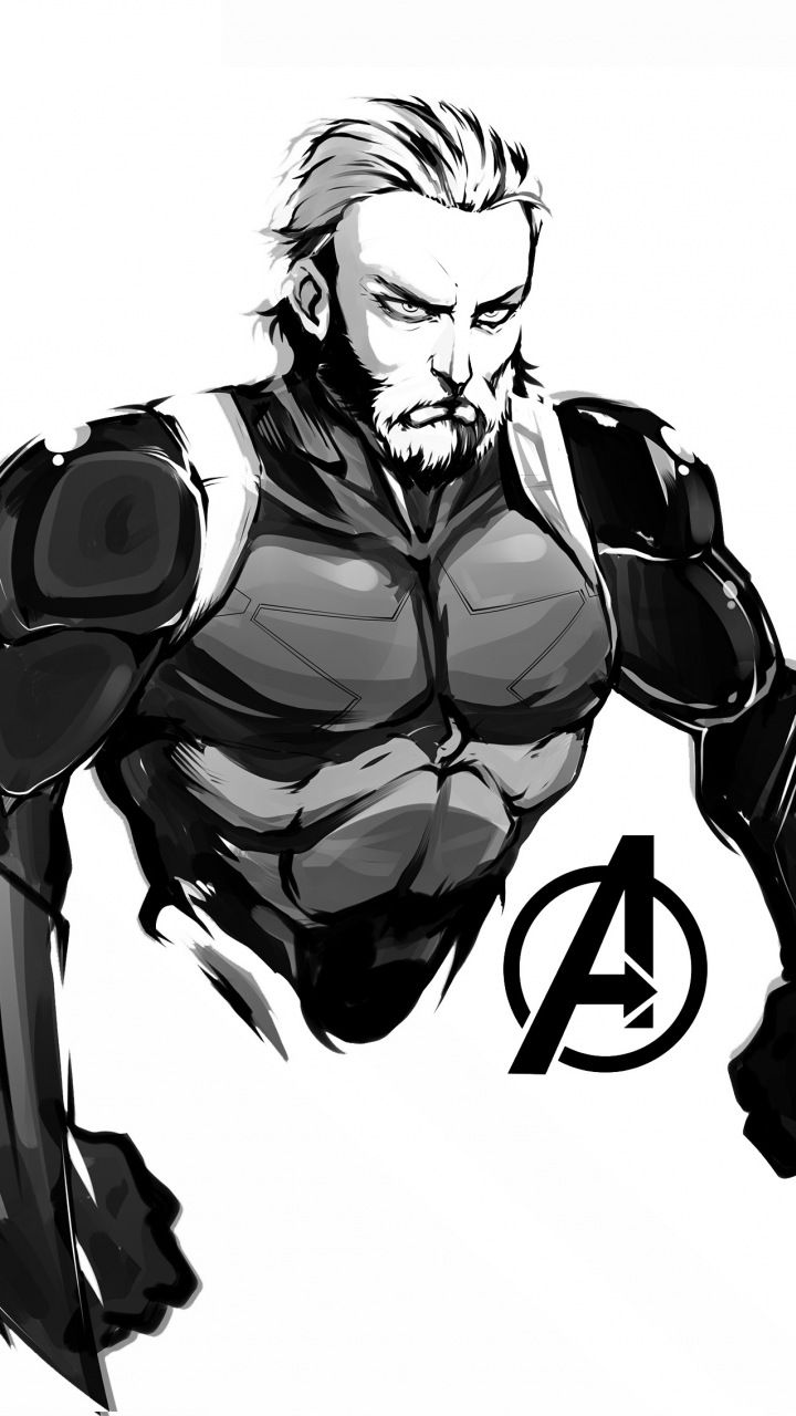 Steve rogers, black and white, artwork, Avengers: infinity war, 720x1280 wallpaper