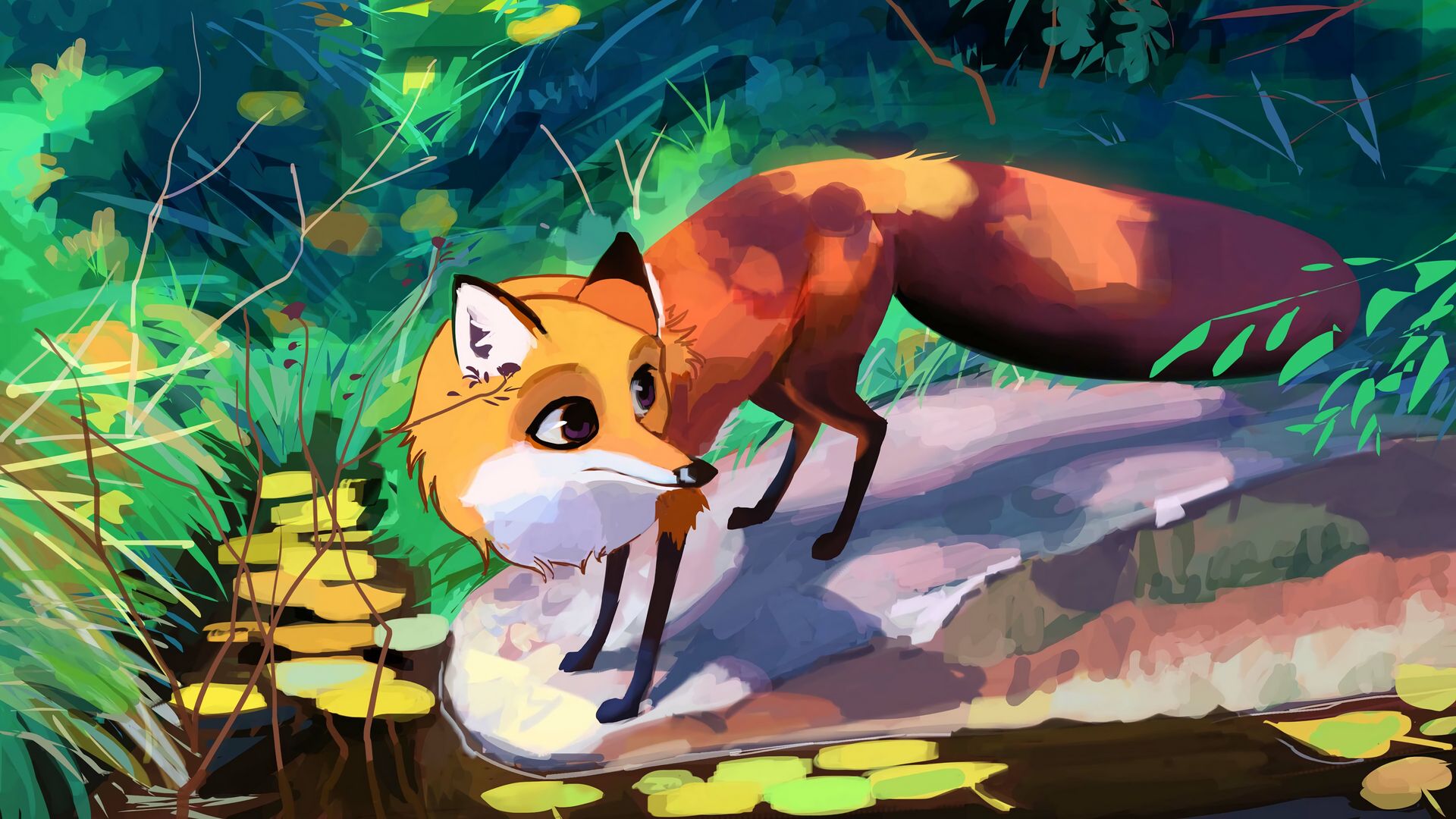 Download wallpaper 1920x1080 fox, animal, art, cute full hd, hdtv, fhd, 1080p HD background