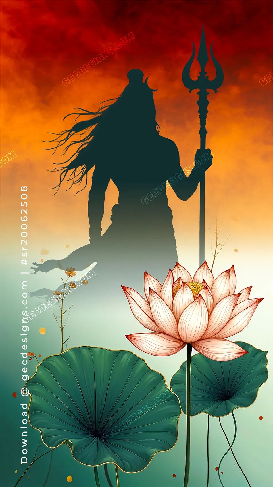 International Yoga Day Image, Lord Shiva Silhouette with Sacred Lotus Flower in Spiritual Art Style