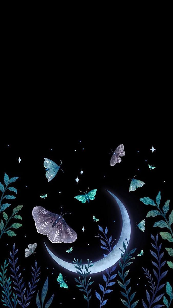 Witchy Moon and Butterflies Wallpaper