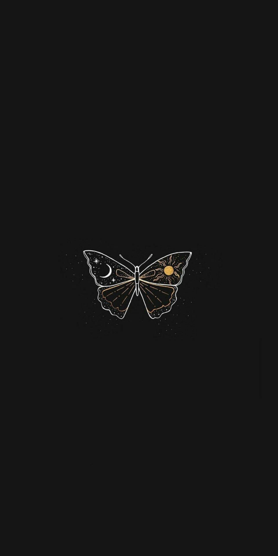 Download Black Butterfly Outline Moon And Sun Wallpaper