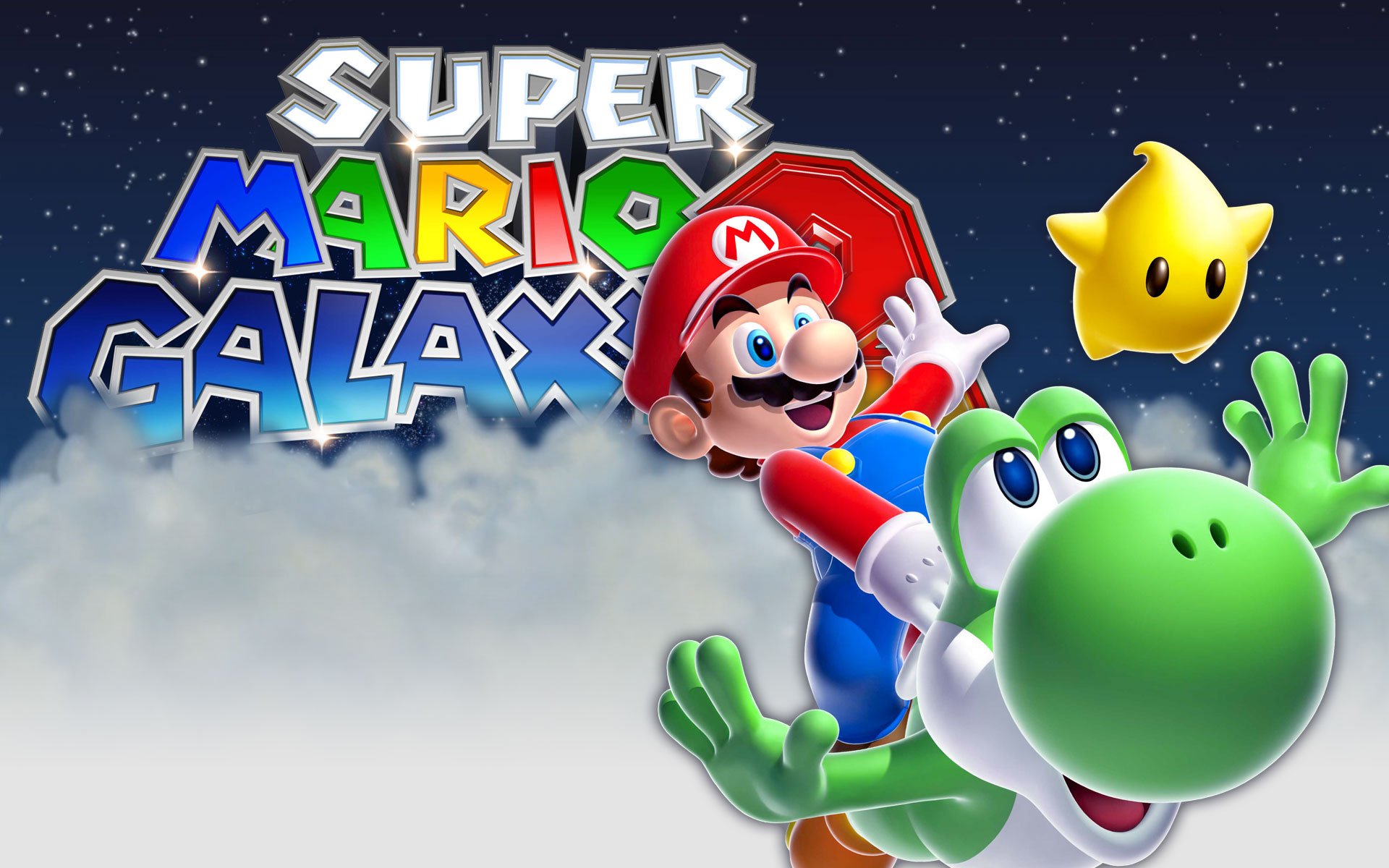 Super Mario Galaxy 2 HD Wallpaper featuring Yoshi and Mario