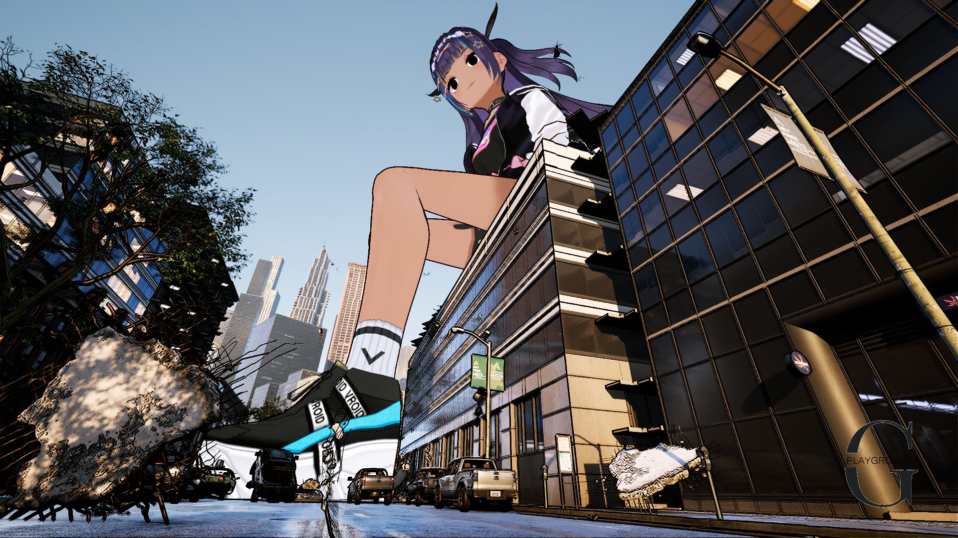 C1PH3Я around in Giantess Playground game, just enjoying free time on building's roof :) #giantess #playground #sizetwtter #tiny #macro #micro #stomb #VRoid #VRoidStudio
