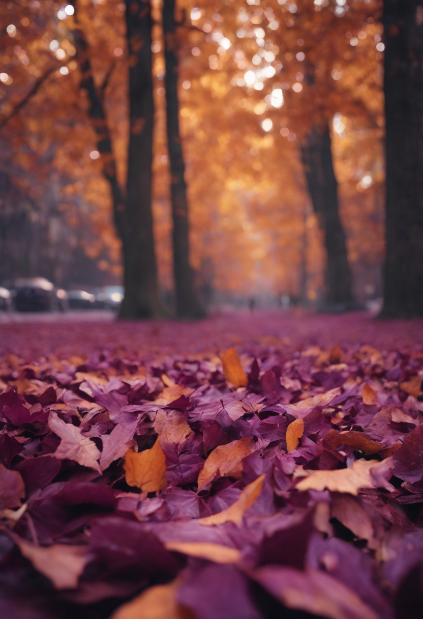 A mysterious autumn scene with leaves forming a tidal wave of deep purple colors. Wallpaper [d9b7b8158ea648bcae4a]