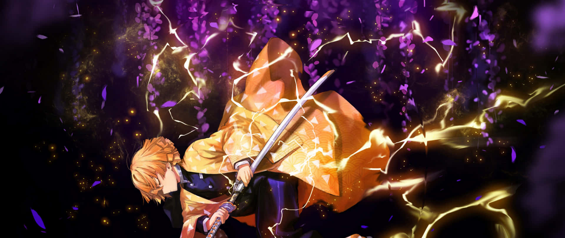 Download Zenitsu Agatsuma From Demon Slayer Ultrawide 4K Fanart Wallpaper