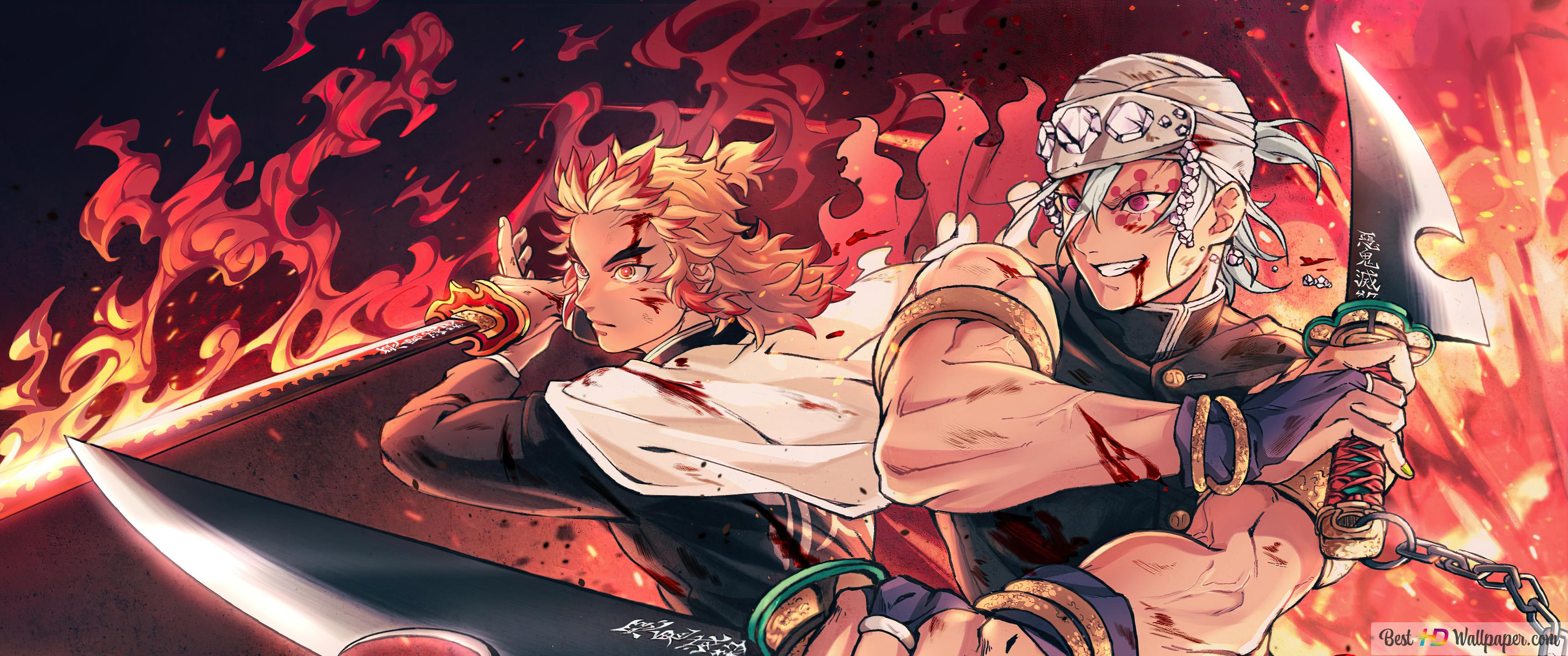 Demon slayer: kimetsu no yaiba kyojuro rengoku tengen uzui 4K wallpaper download