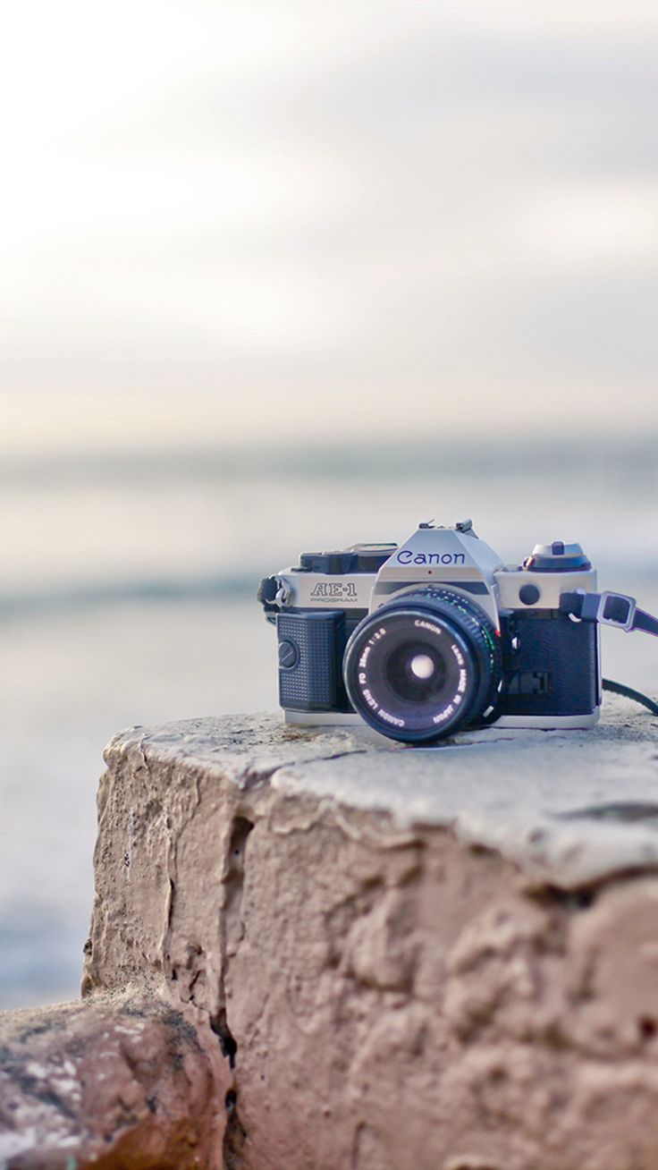 Canon Camera On Rock Stone iPhone 8 Wallpaper