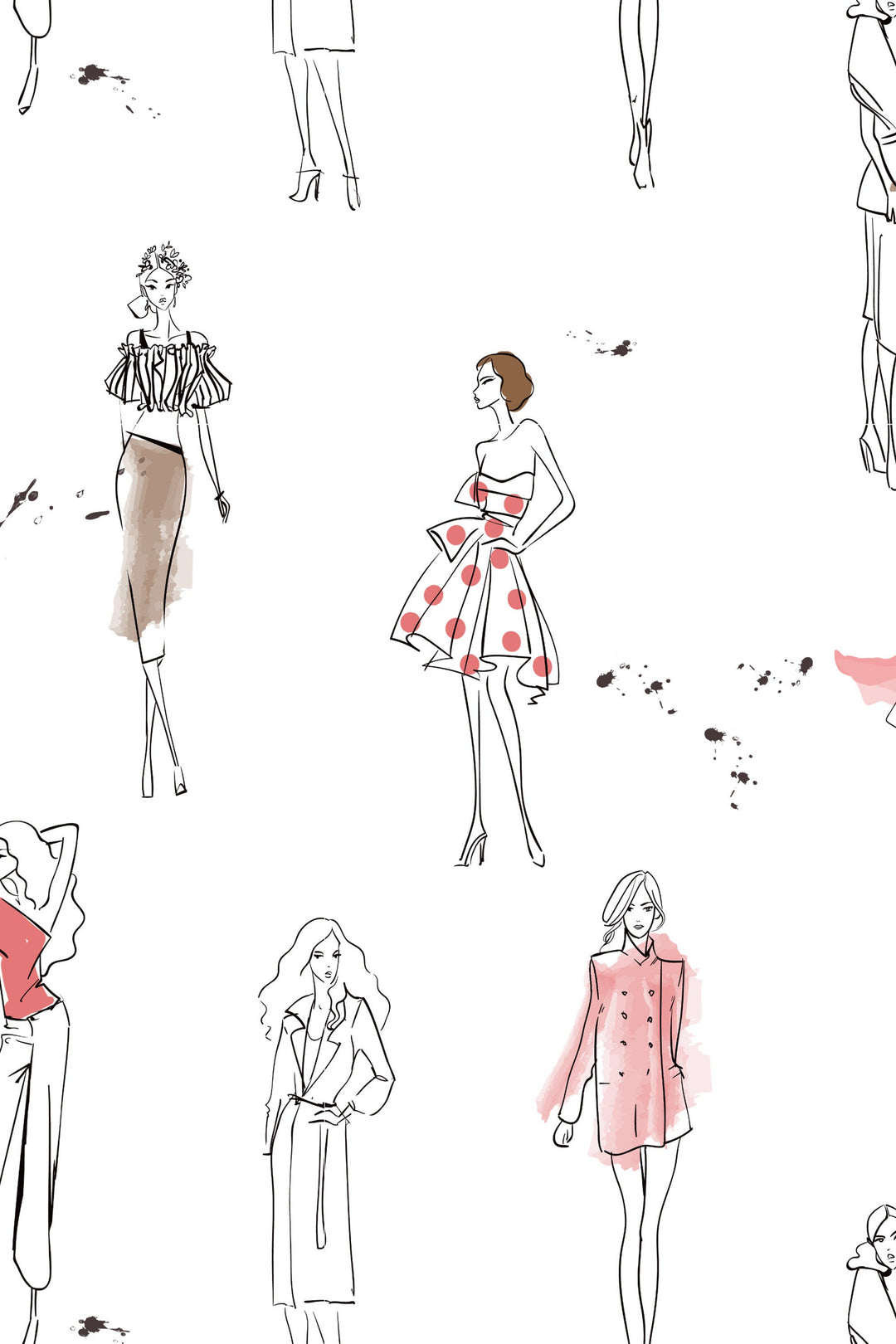 Watercolor seamless wallpaper, fashion girls & Stick