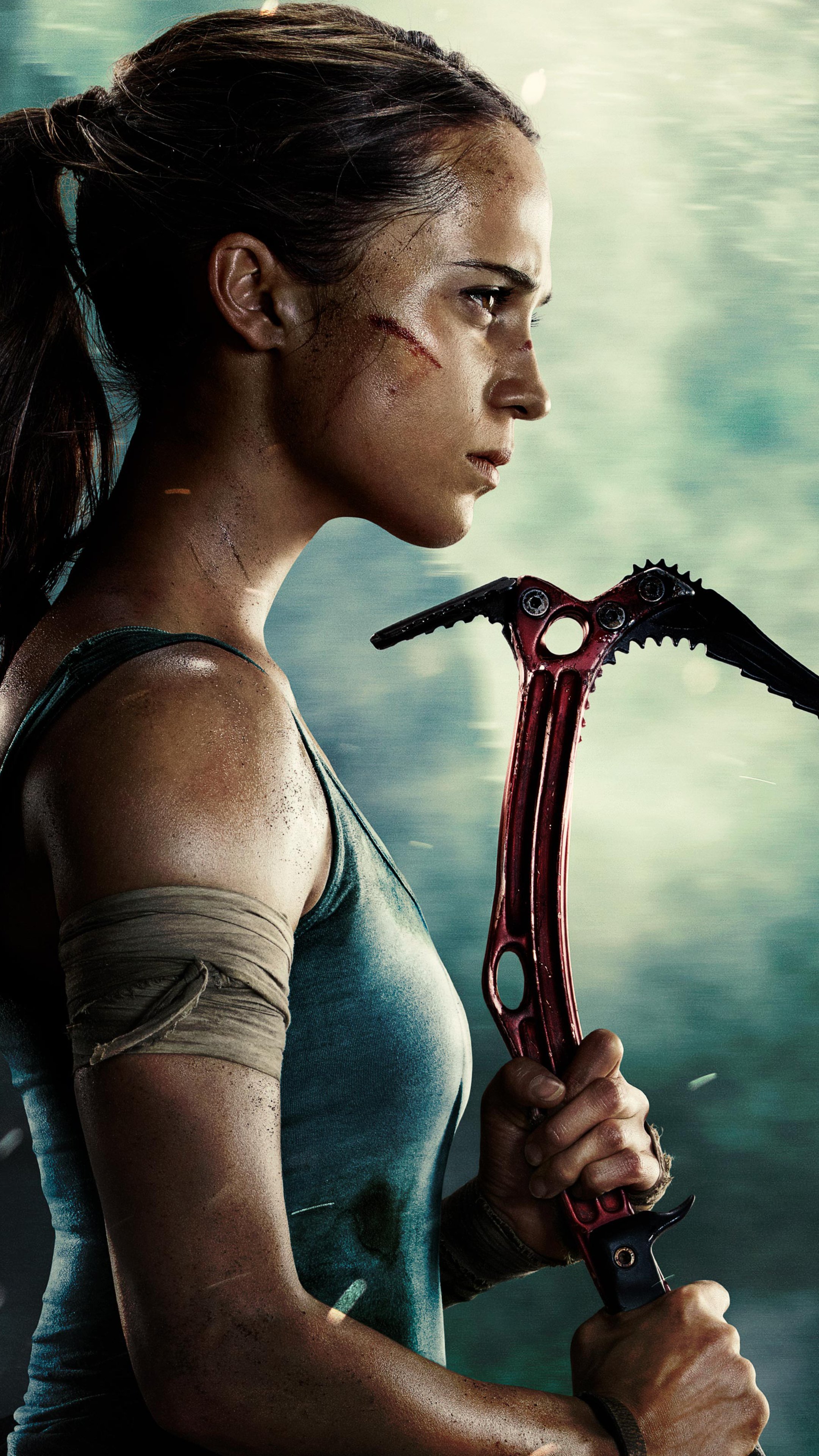 Tomb Raider Tweet Raider motion picture mobile wallpaper featuring Angelina Jolie and Alicia Vikander (2160x3840) available to download from our web site. Some resampling of pixels. #tombraider # angelinajolie #aliciavikander #