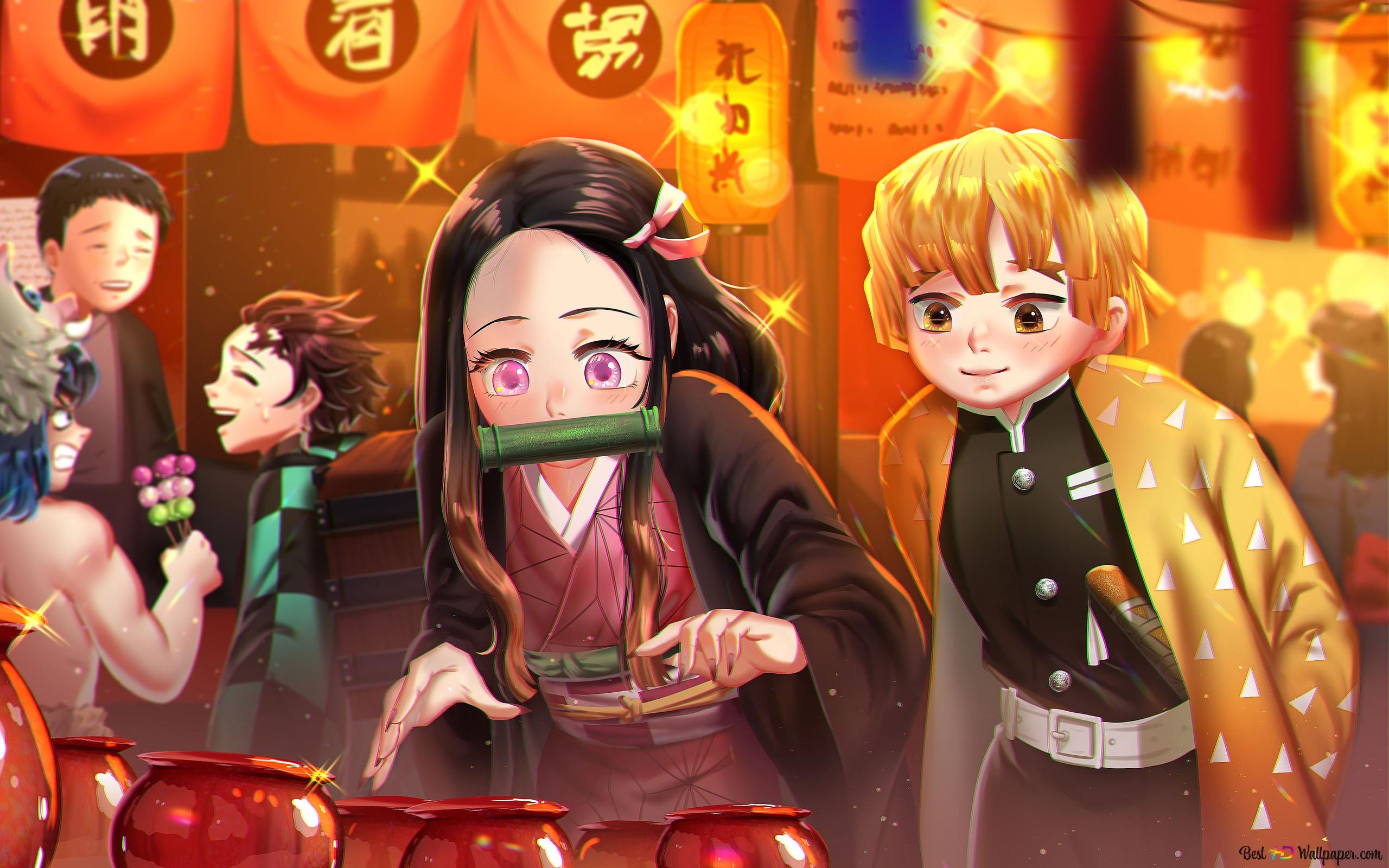 Demon slayer: kimetsu no yaiba inosuke hashibira nezuko kamado tanjiro 4K wallpaper download