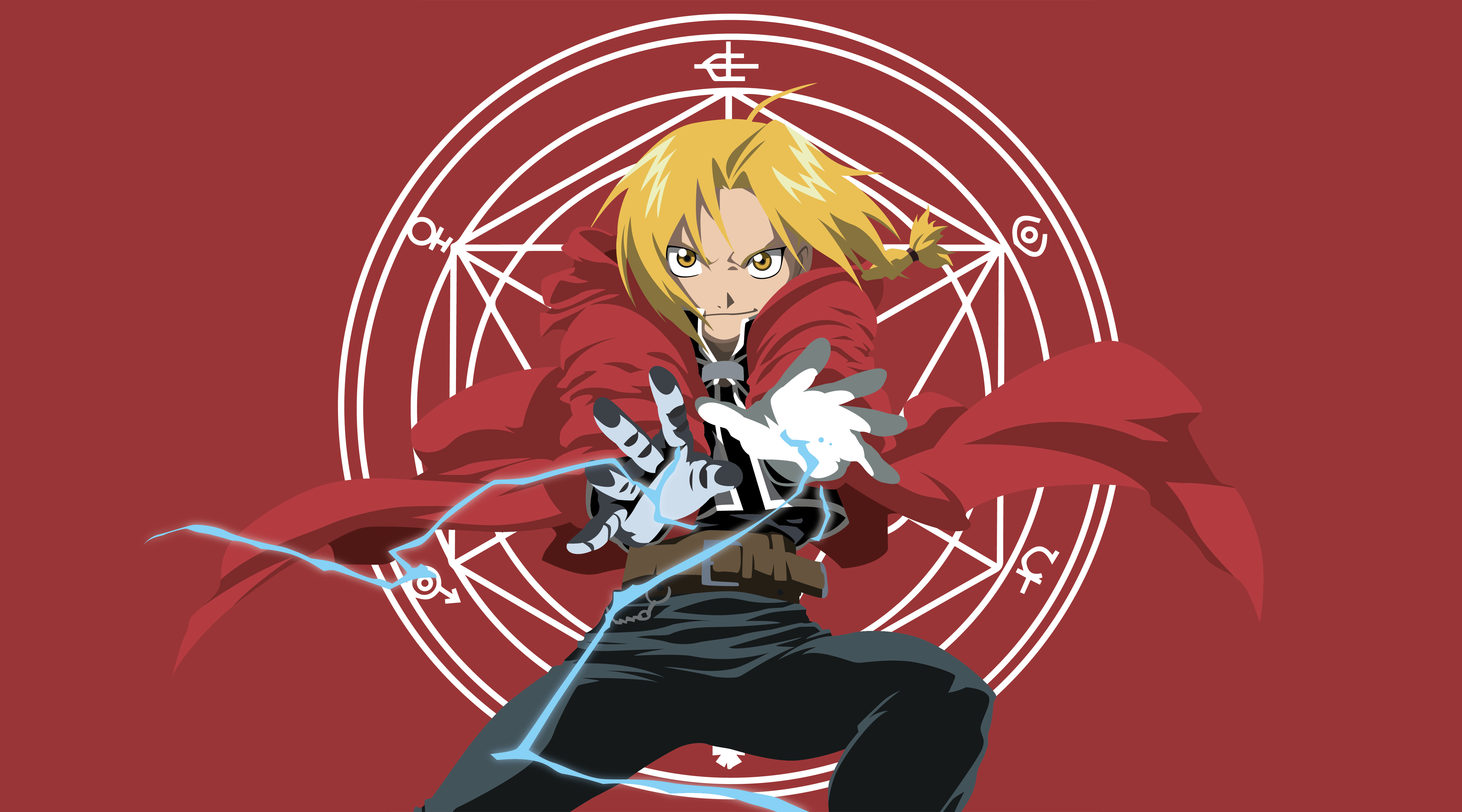 Edward Elric Wallpaper 4K, Lightning Strike, Red background