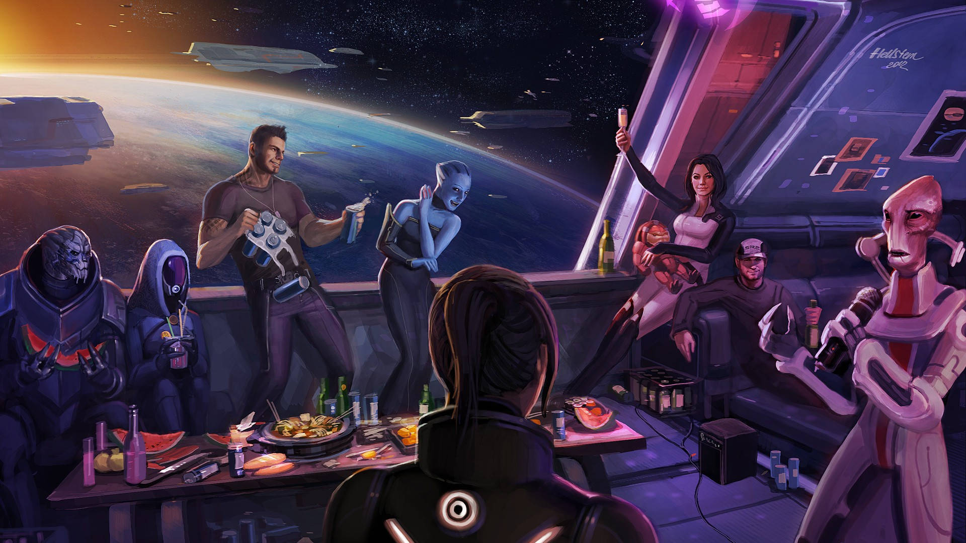 Download Mass Effect 3 Squad Partying At Citadel Wallpaper