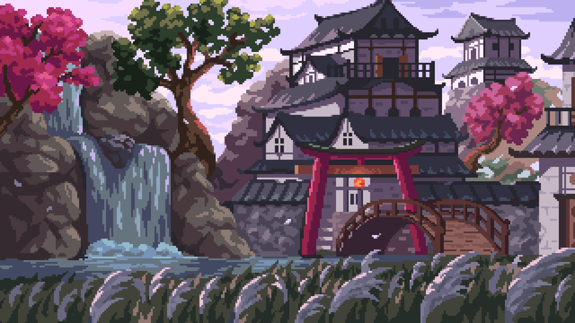 Pixel Art Journey scene I drew, somewhat inspired by the game Sekiro #pixelart