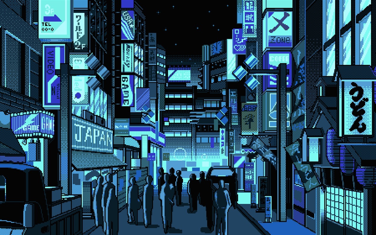 Wallpaper Japan, city street, pixel art 1920x1080 Full HD 2K Picture, Image