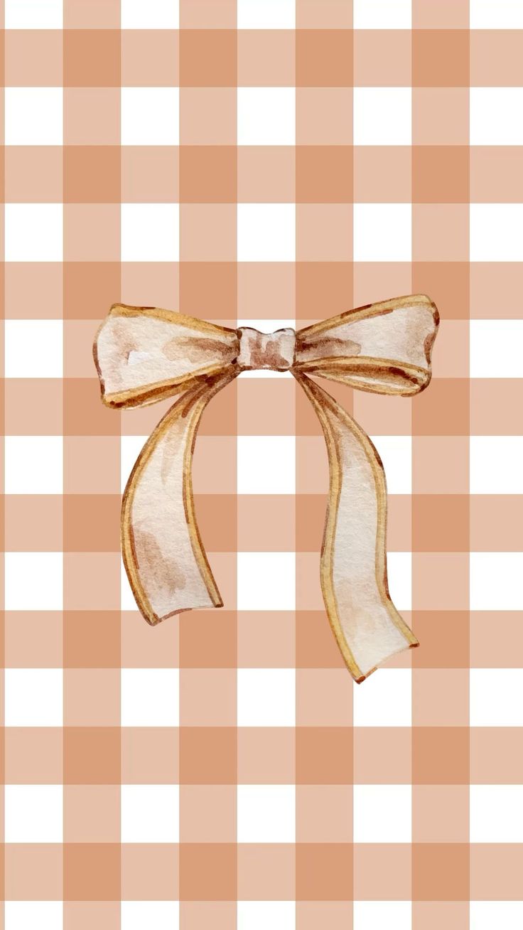 Aesthetic and pretty fall time iPhone wallpaper- gingham brown and bow phone background for fall