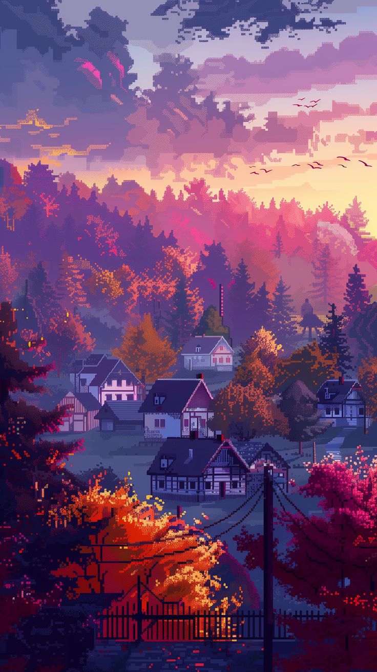 Cozy Pixel Art Town Wallpaper 8