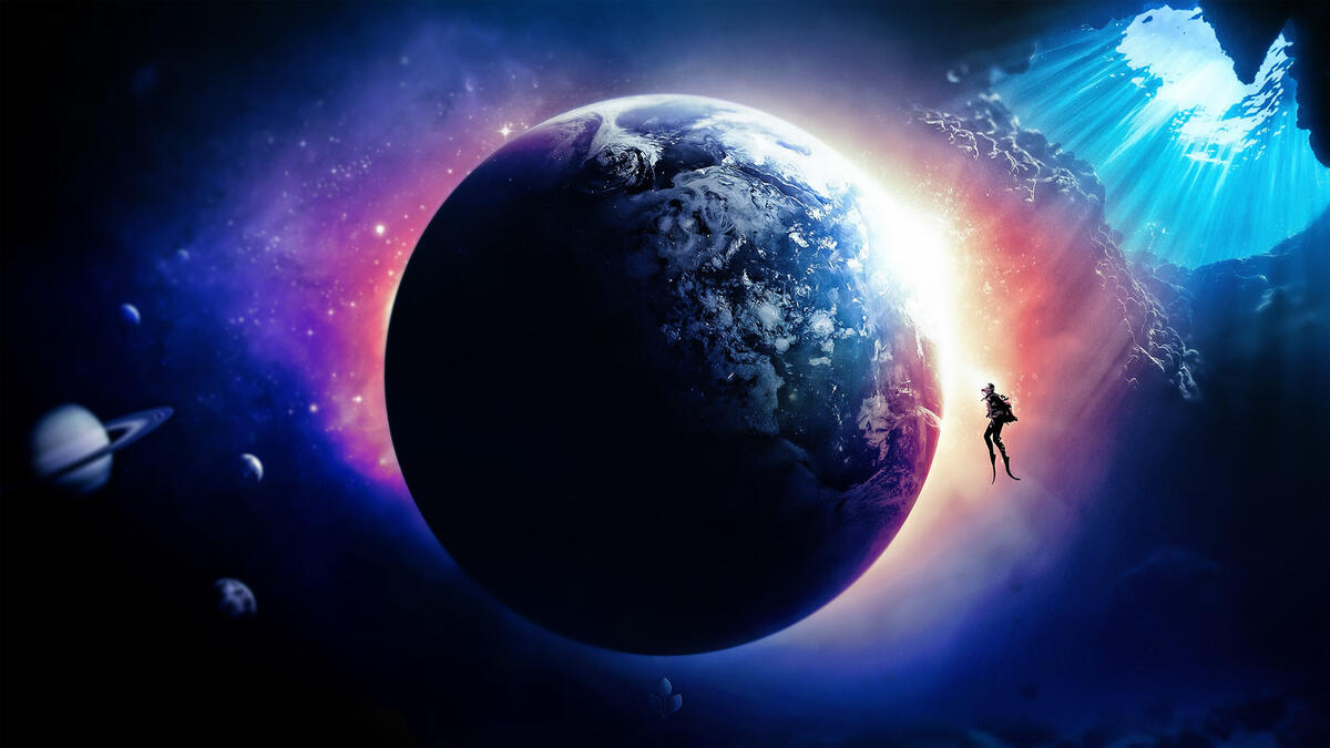 Space underwater with a diver · free photo from virtual and wallpaper