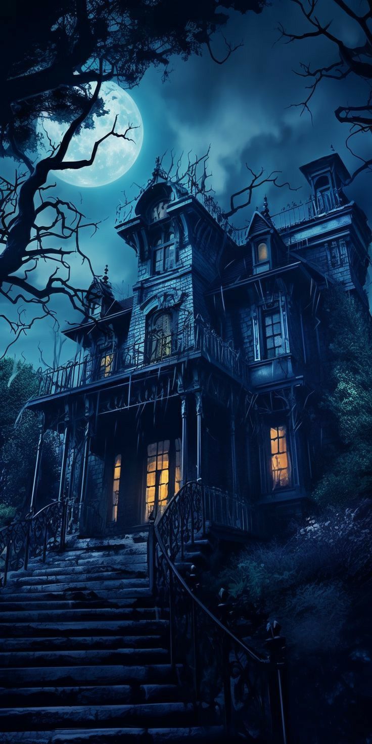 Haunted Mansion Wallpaper. Creepy House with Full Moon