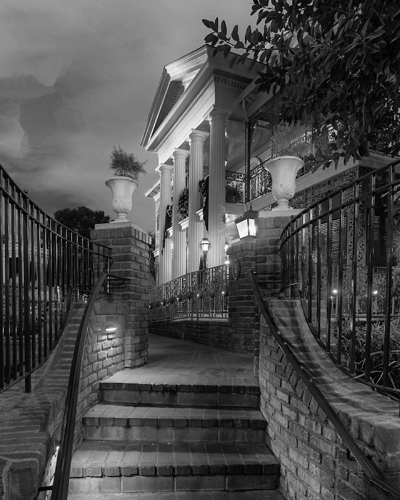 Stairway to the Haunted Mansion Black and White Disneyland Art by William Drew Photography