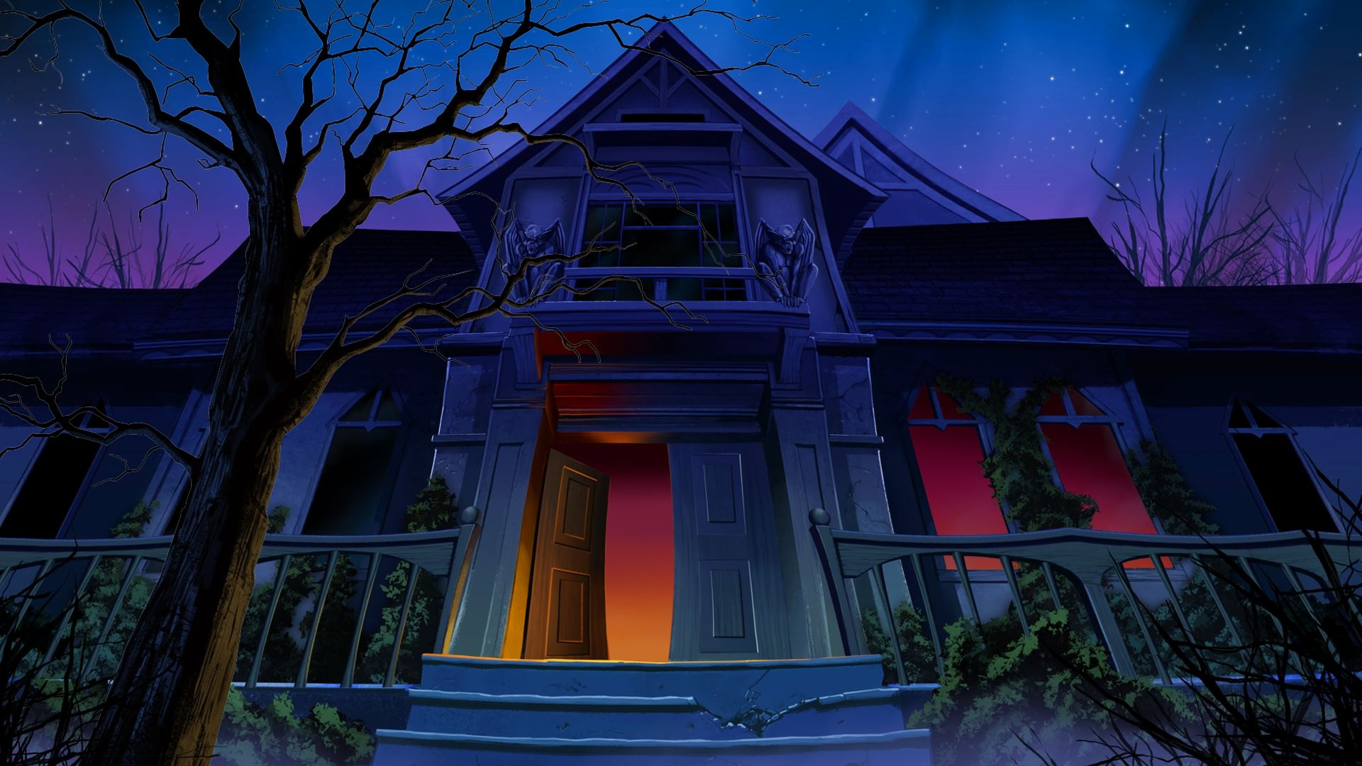 Download Night Gargoyle Haunted House Dark House HD Wallpaper