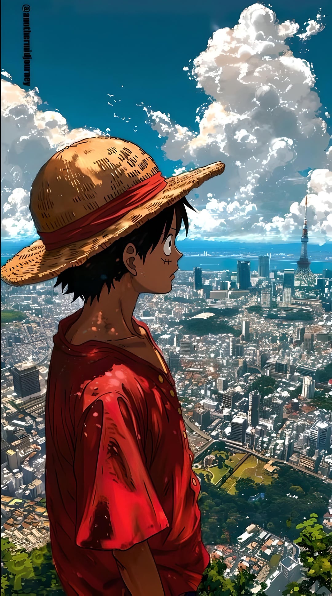 Monkey D Luffy, Straw Hat, One Piece, DEPTH EFFECT, phone wallpaper [2560x4588] [16:9]