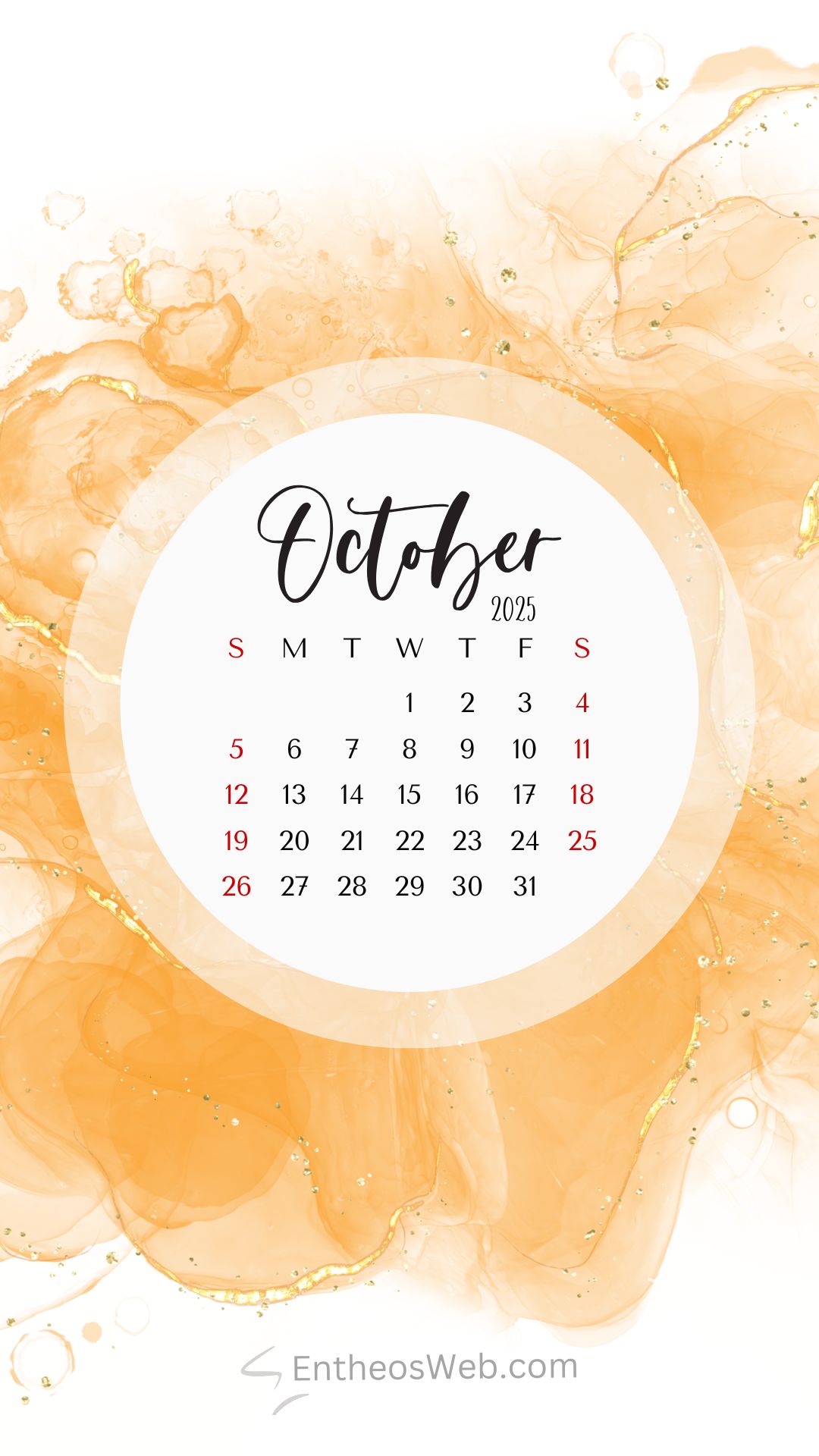 October 2025 Calendar Phone Wallpaper Background