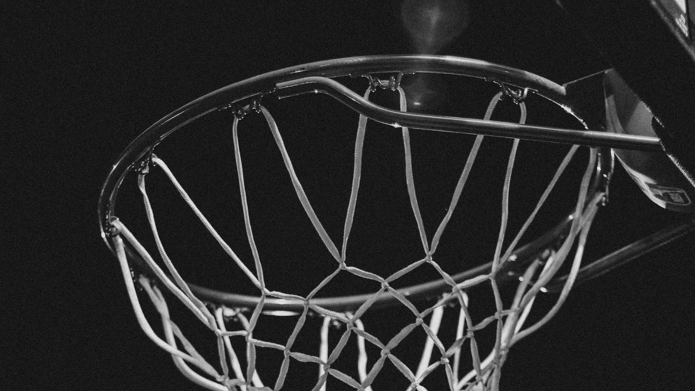 Download wallpaper 1366x768 basketball ring, bw, net, basketball tablet, laptop HD background