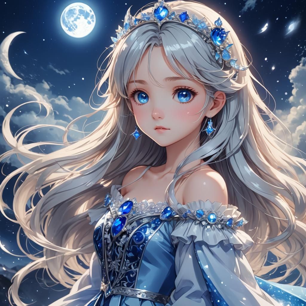 Anime Princess With Ice Gown, Cel Shaded Digital A