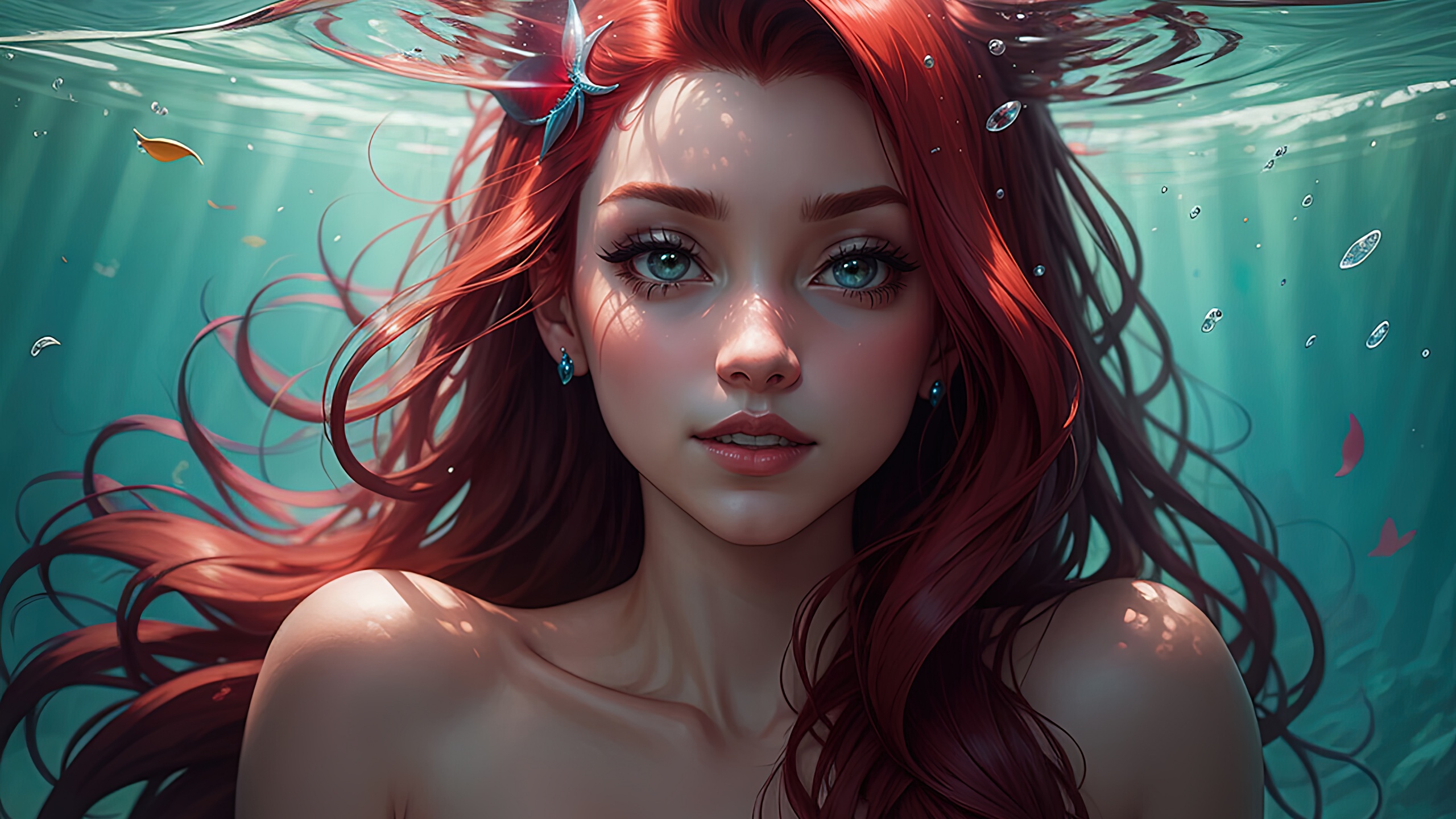 Ariel (Disney Princess) Wallpaper 4K, AI art, Underwater