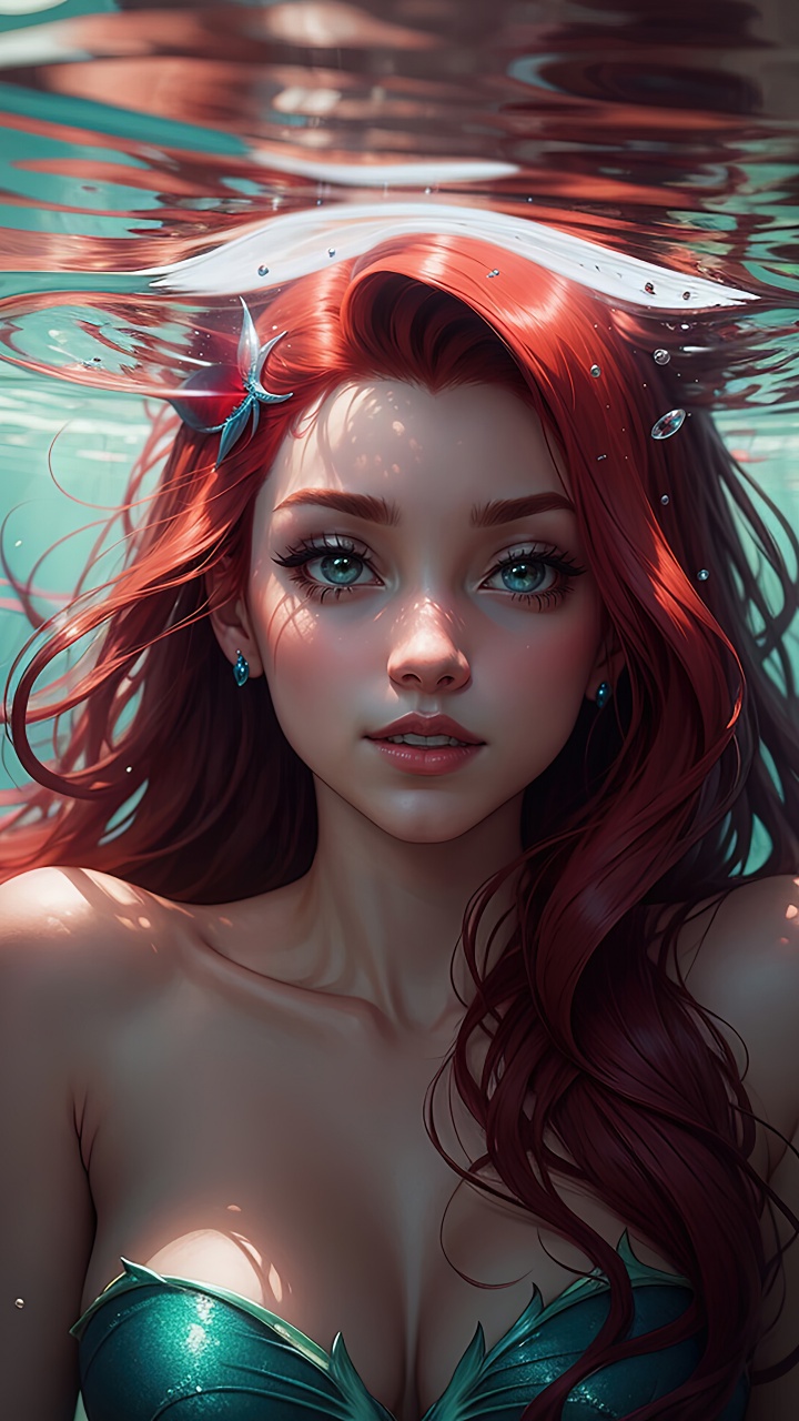 Ariel (Disney Princess) Wallpaper 4K, AI art, Underwater