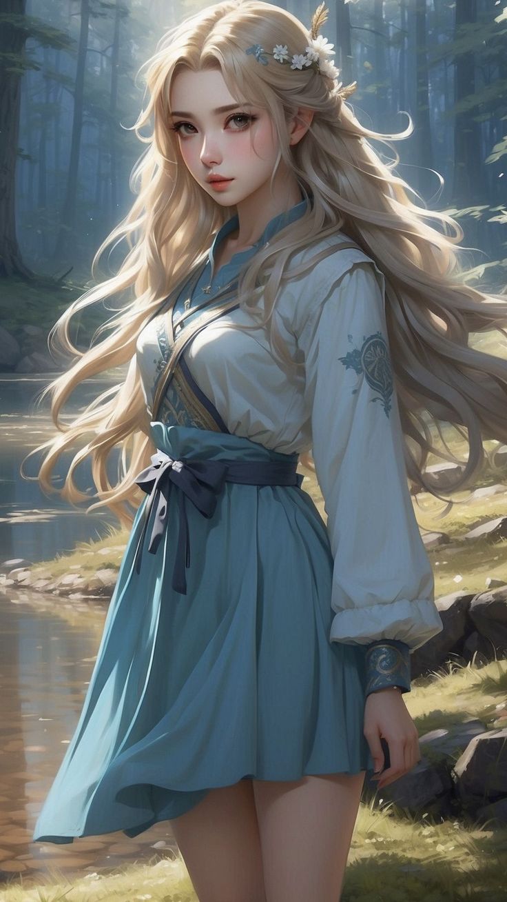 Wallpaper girl, blonde, beautiful, dress, forest, ai, art, AI 4K by ♤CRISTIAN♧¿. Download wallpaper girl, blonde, beautiful, dress, forest, ai, art for free