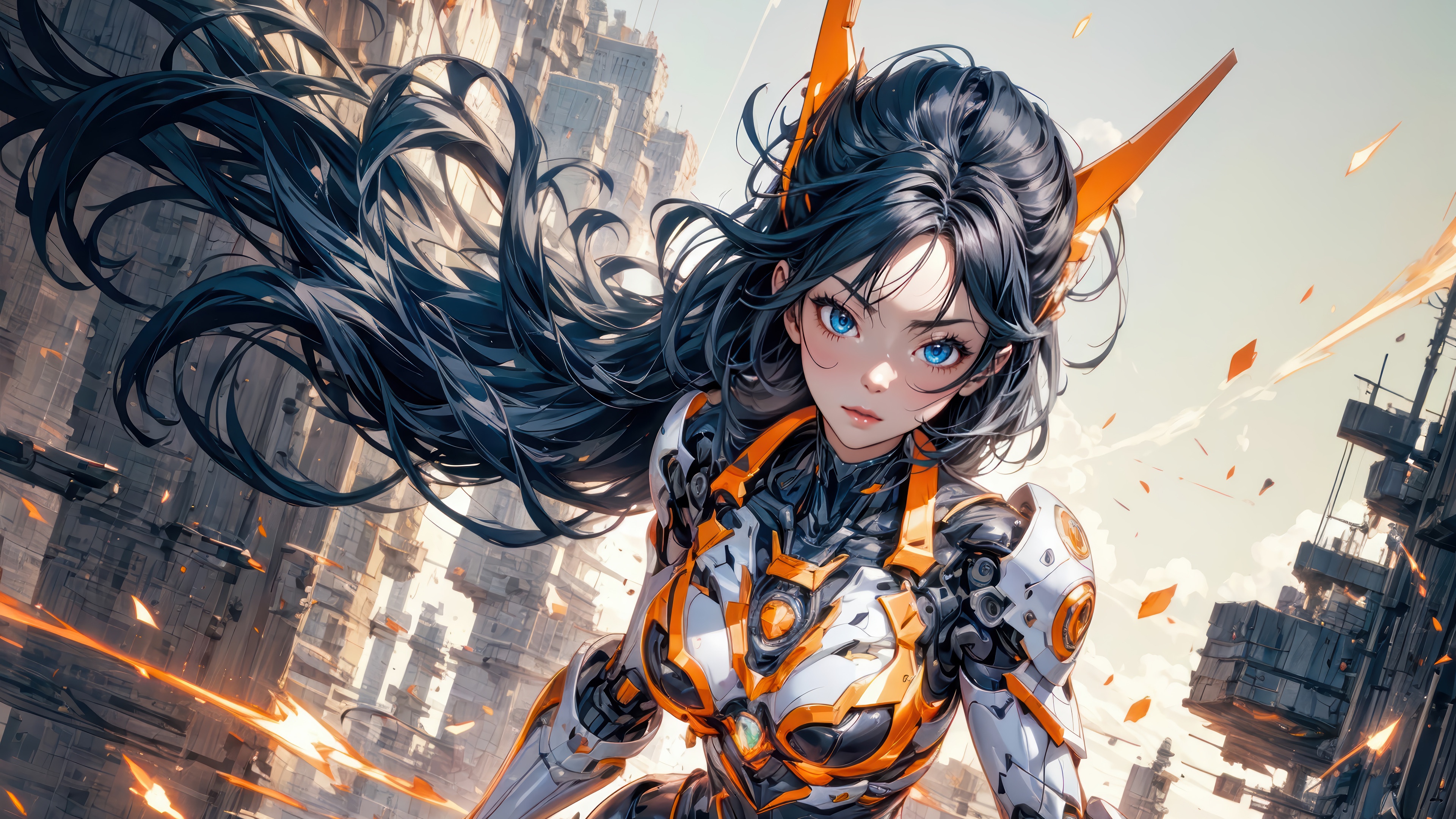 Wallpaper city, girl, sci fi, anime girl, Cyberpunk, AI Art for mobile and desktop, section ии арт, resolution 3840x2160
