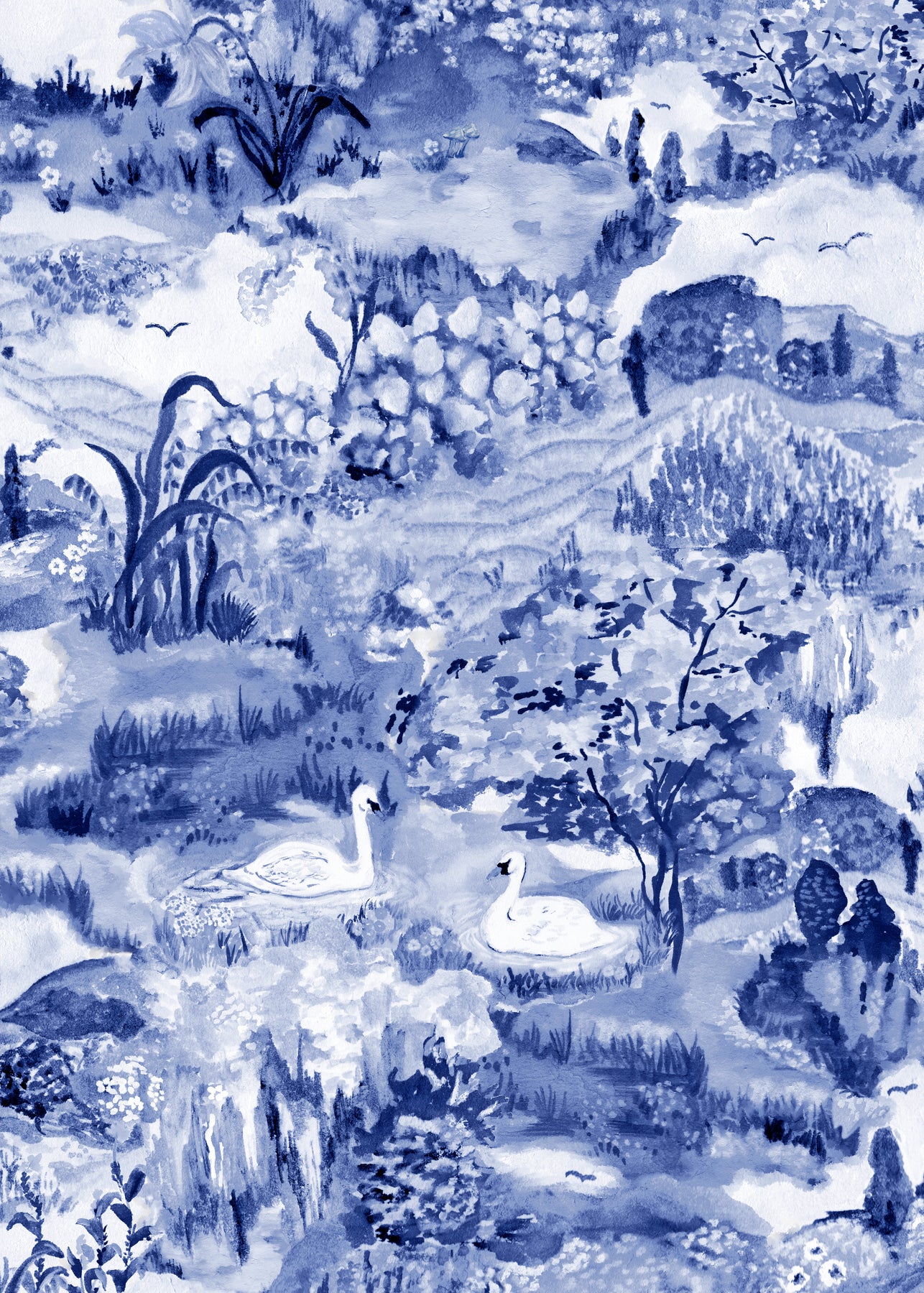 Delftware Meadow Wallpaper