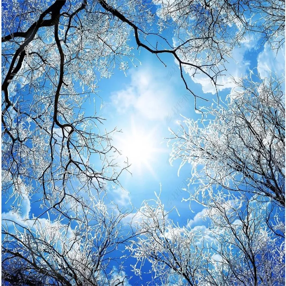 3D Wallpaper For Walls: Winter Forest Snow Scene Ceiling Mural Blue Landscape Painting And Stick, Non Woven Material From Dhgate Wallpaper 40.21