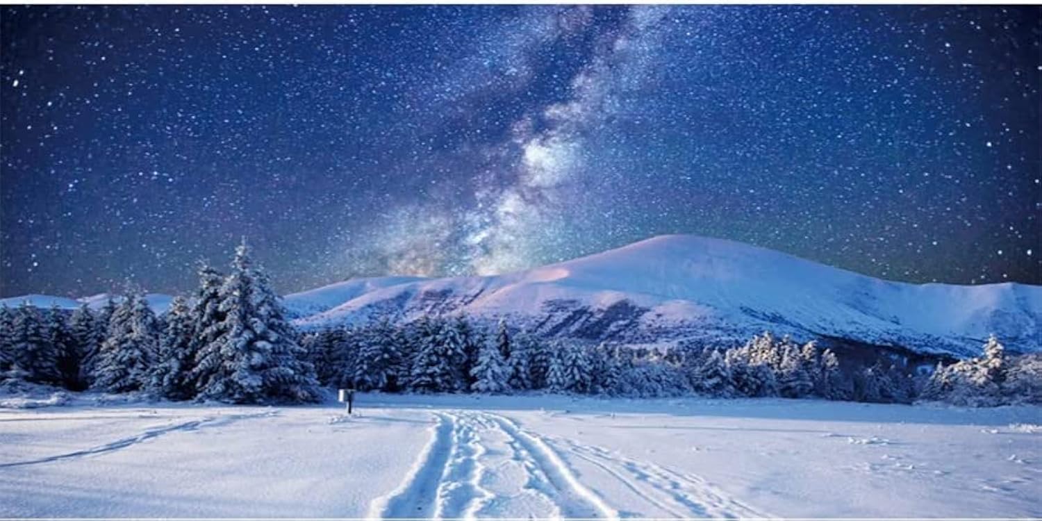 Amazon.com, Yeele 20x10ft Winter Snowy Scene Backdrop White Snow Covered Pinetrees Mountains Skiing Field Photo Background Milky Way Starry Night Scenery for Christmas Holiday Party Decors Photo Booth Props