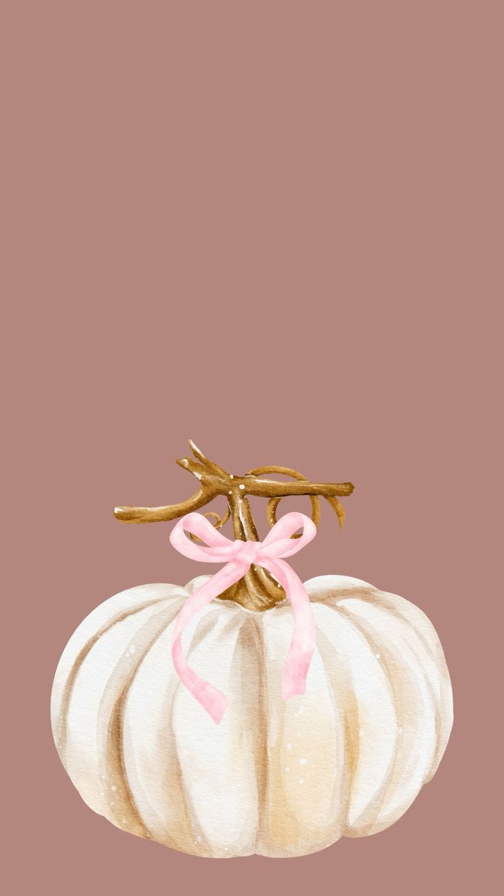 Cute fall iPhone background: watercolor pumpkin with bow girly autumn phone wallpaper