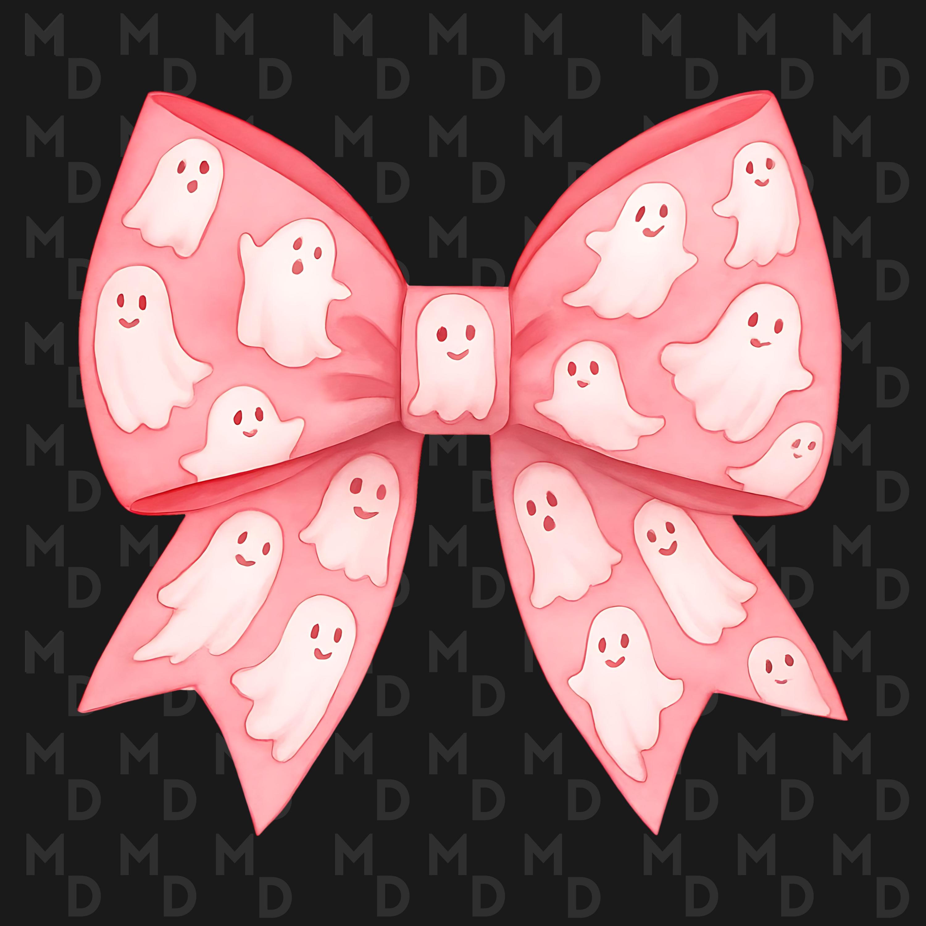 Pink Ghost Bow PNG, Halloween, Instant