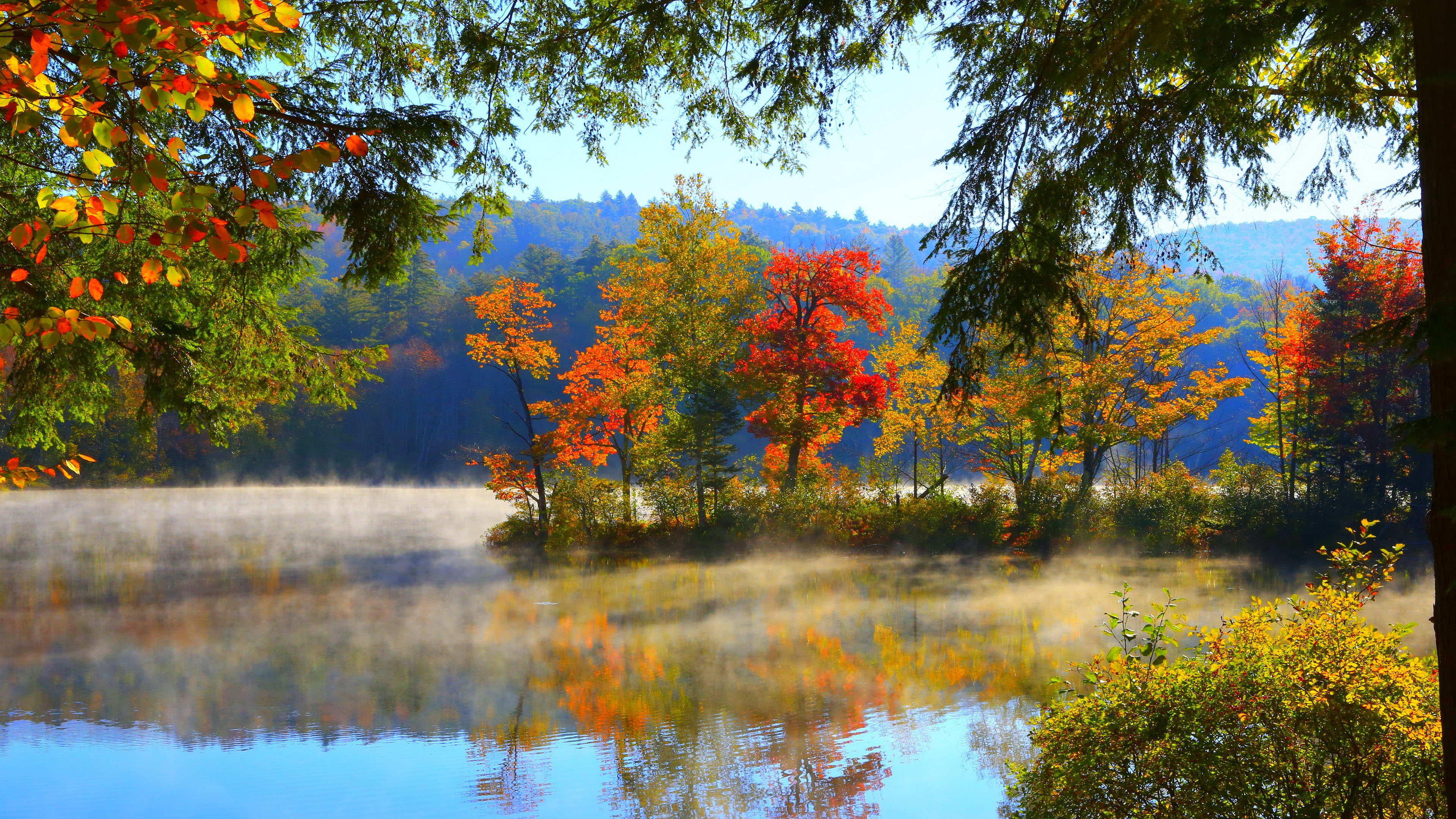 Beautiful Scenery Colorful Autumn Trees Reflection On Water 4K HD Autumn Desktop Wallpaper