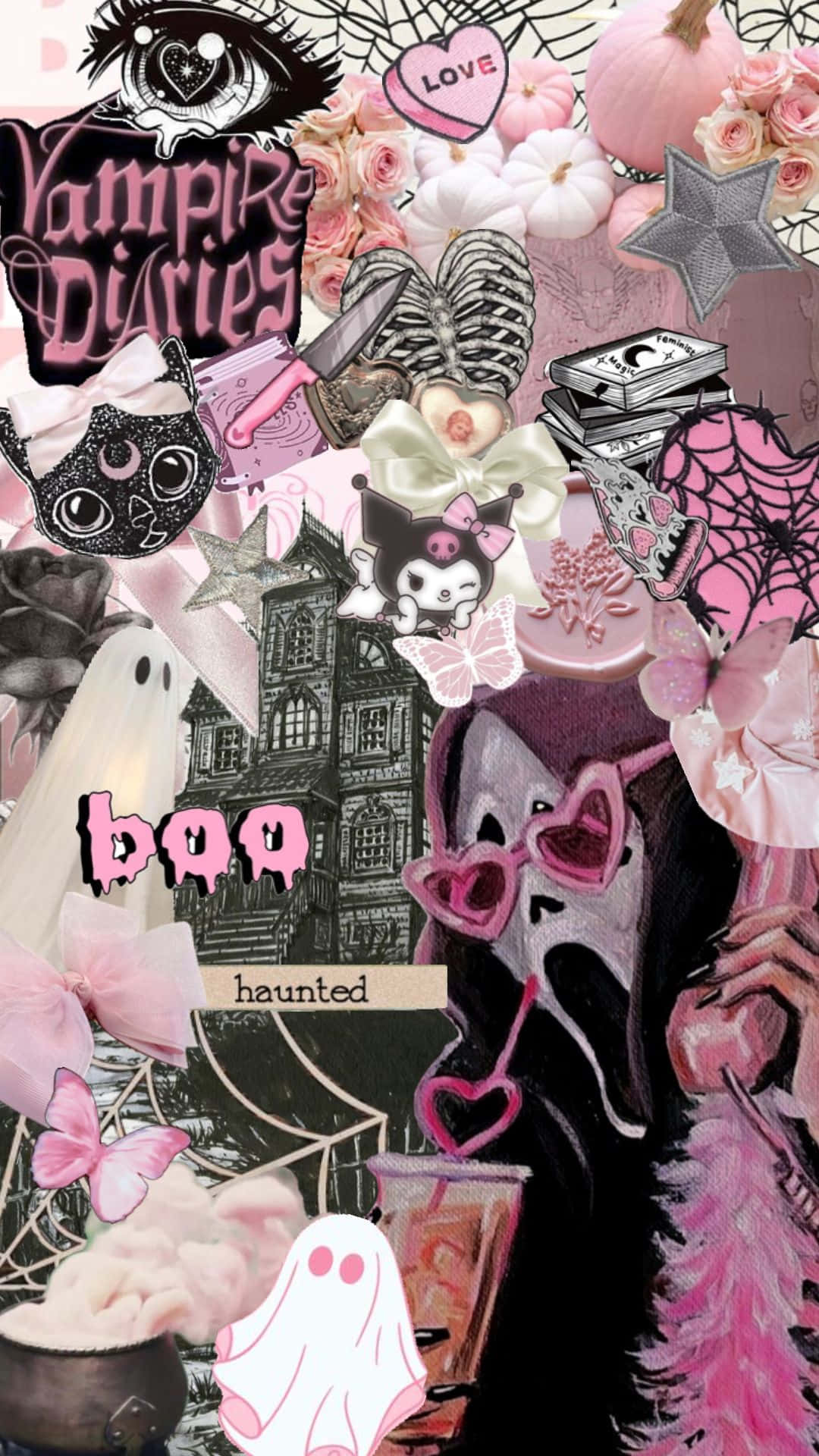Download Pink Halloween Collage Wallpaper