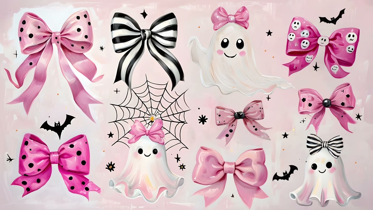 Halloween Pink Coquette Ribbons Aesthetic Background Wallpaper Screensaver. Coquette bow TV art
